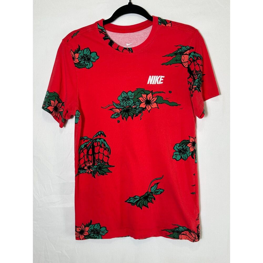The Nike Tee LOGO Red Tropical Basketball Hawaiian Size S All Over Print Men's